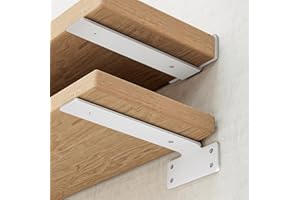 WEKIS 6 Inch Floating Shelf Brackets White, Hidden Invisible L Shelves Brackets, 1/5 Inch Heavy Duty Metal Industrial White Shelf Bracket Hardware Supports, 6 Pack Brackets for Wood Shelves