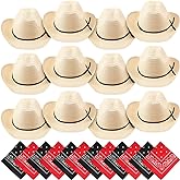 SATINIOR 12 Set Kid Cowboy Hat Set - Western Cowboy Hat with Bandanas for Summer Halloween Party Costume
