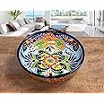 Mexican Talavera Pottery Large Serving Bowl, Handpainted Ceramic Pasta Bowl, Fruit Bowl, Hand Crafted Decorative Bowl for Salad Party Serving Bakeware Handmade Mexico Kitchen Art Unique Gift Platter
