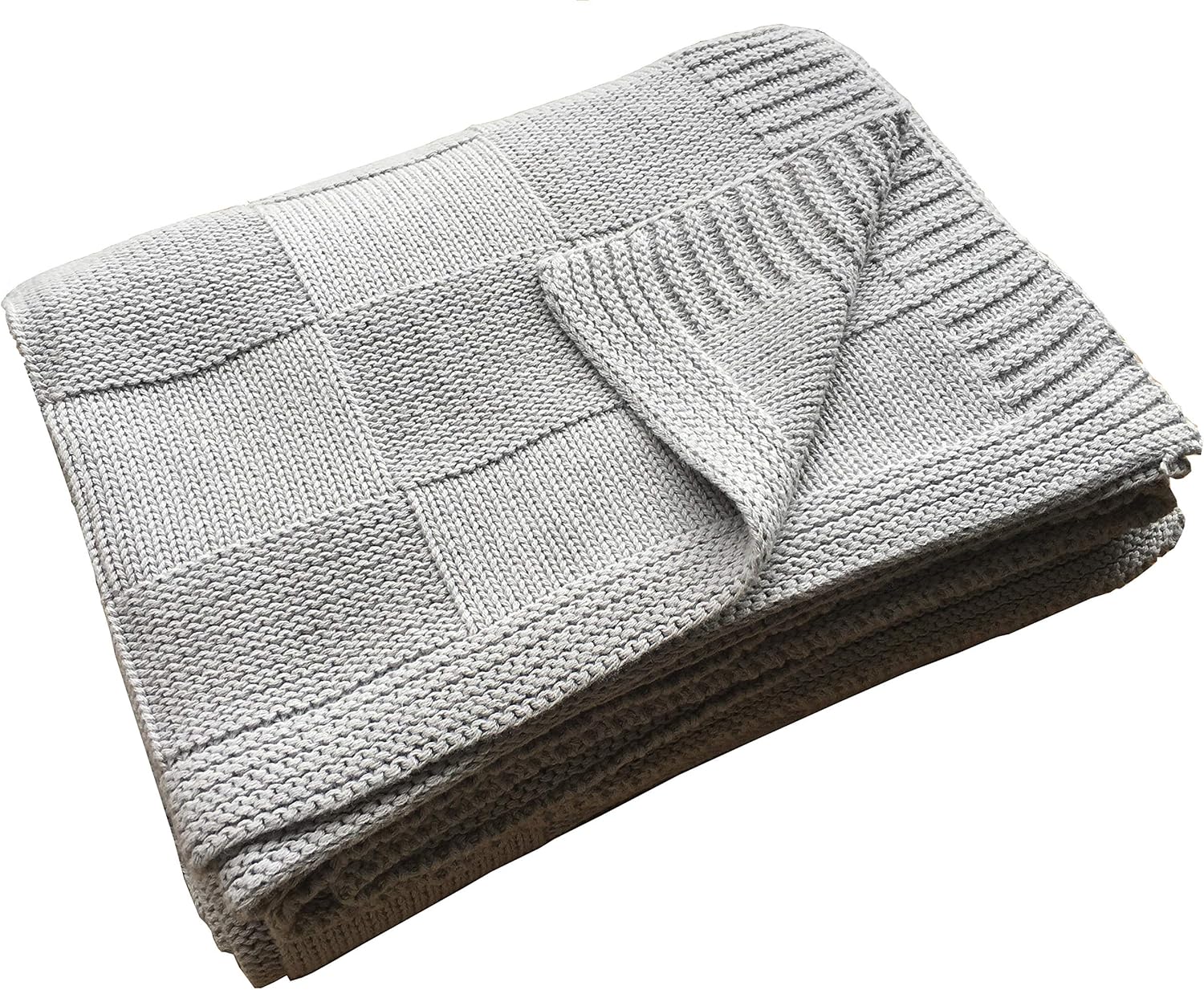 Pre-Washed 100% Cotton Knit Throw Blanket for Couch, Chair, Adult, Kid, Plant Dyed Yarn, Super Soft, Cozy, Warm Bed Blankets, Everyday Use, All Season, Oeko-Tex Certified (Light Grey, 50"X60"): Kitchen & Dining