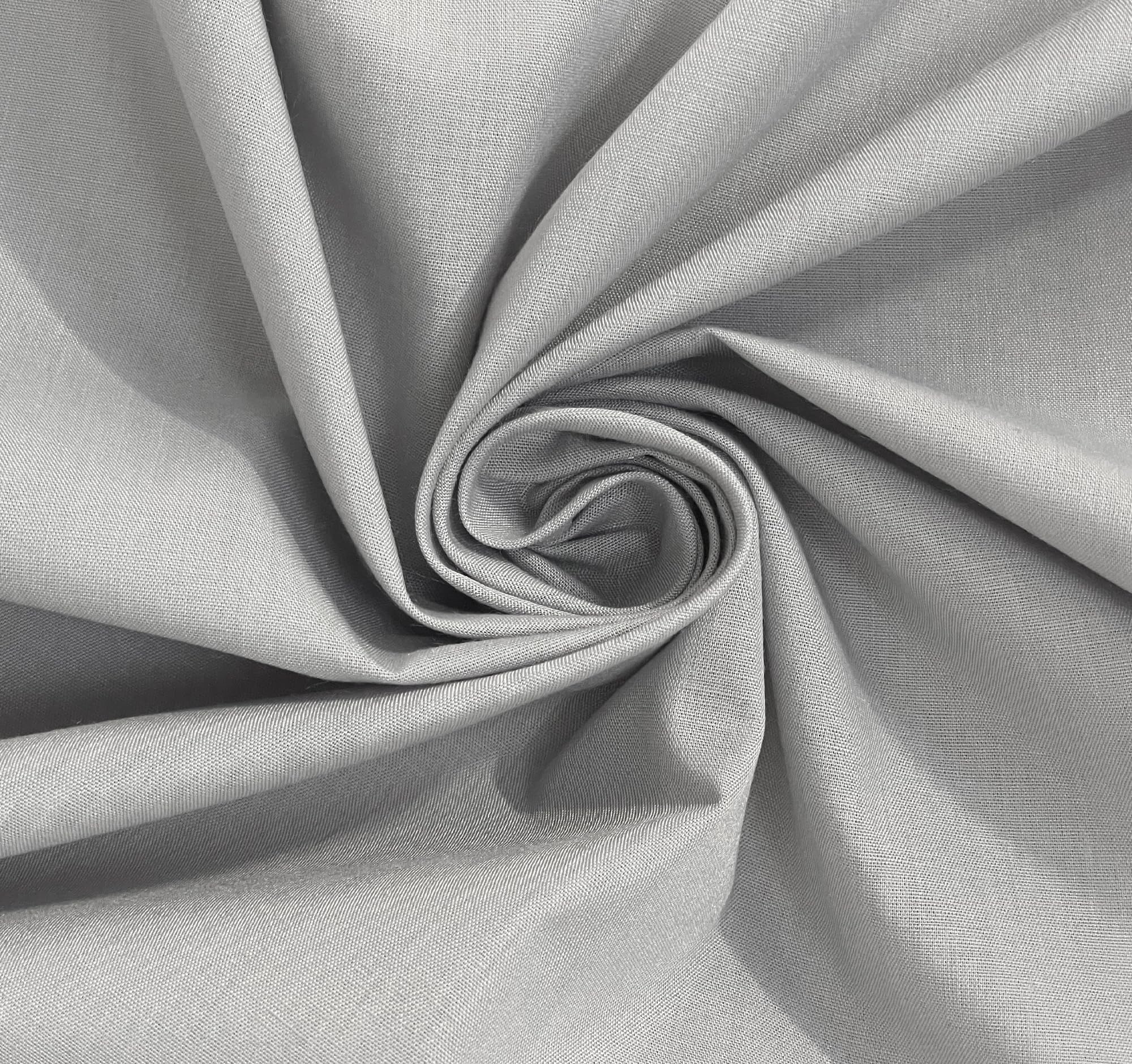 Silver Plain Polycotton Fabric Material Poly Cotton Dress Craft Material 45" Wide - Pre Cut Sizes 500cm x 114cm (197" x 45")