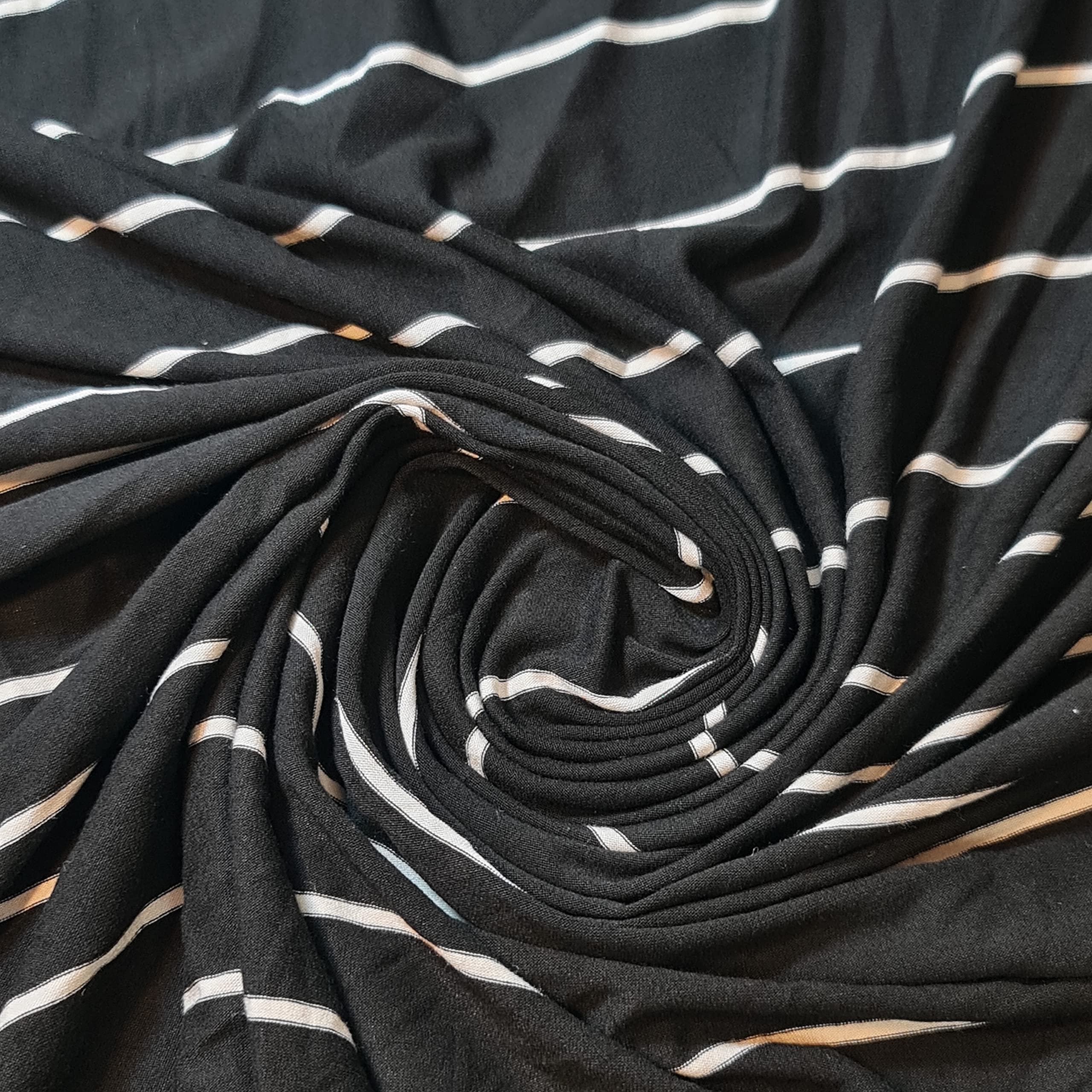 Soft Printed Cotton Jersey Stretch Knit Fabric – Ideal for T-Shirts, Babywear, Dressmaking & Crafts | 58" (150cm) Wide | Sold Per Meter (Pre-Cut) (Black White Fat Stripe)