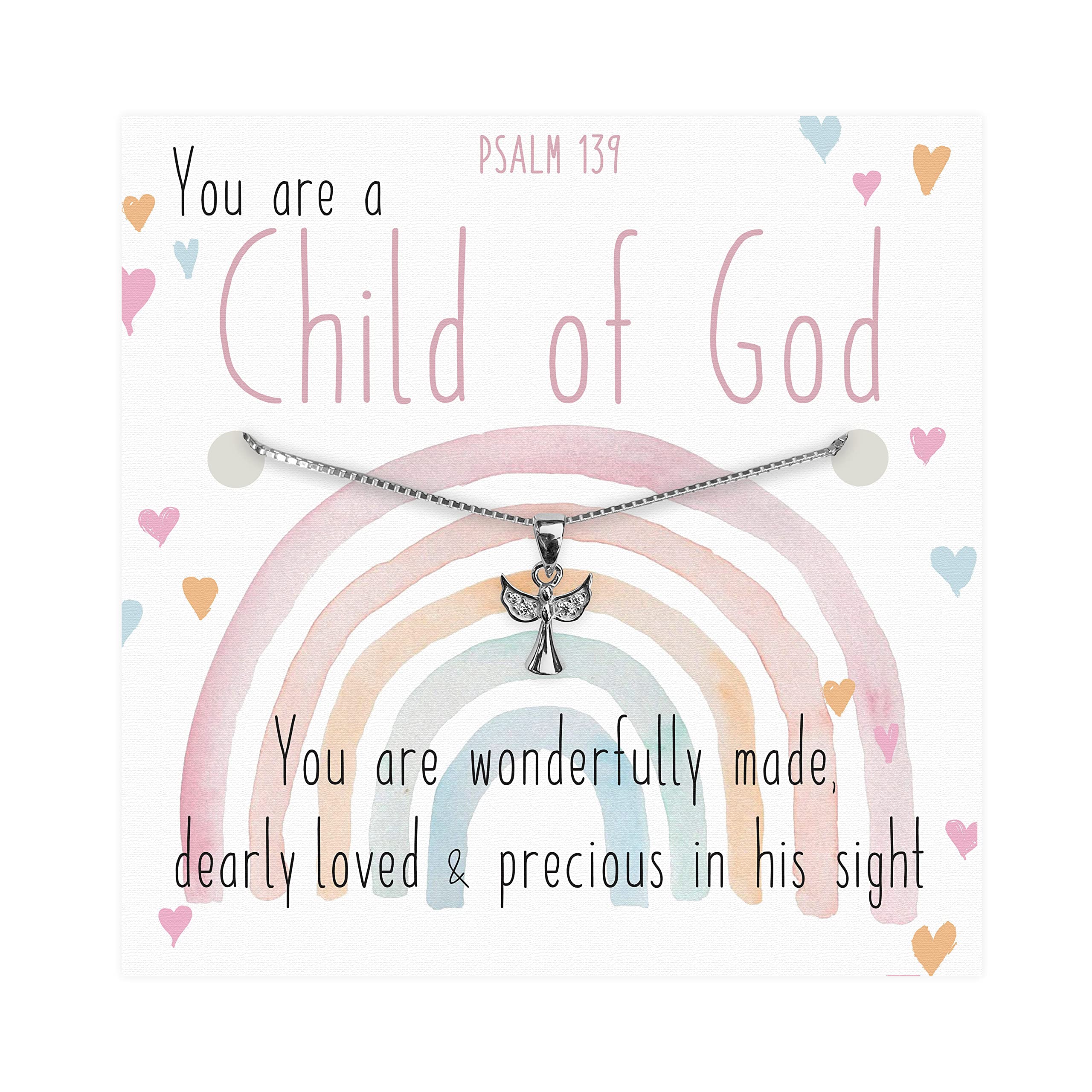 Purple Piglet Gifts Sterling Silver Angel Necklace - Silver Box Chain Cubic Zirconia Pendant - Unique Thoughtful Childs Girls Christening Baptism First Communion Confirmation Gift