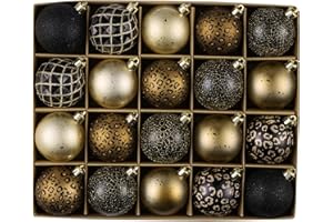 DECOR BY HANNAH DecorbyHannah Christmas Tree Ornaments, 20ct 60mm Black Gold Christmas Ball Ornaments for Xmas Tree Decorations, Shatterproof Decorative Leopard Animal Print Christmas Ornaments Set for Home Décor
