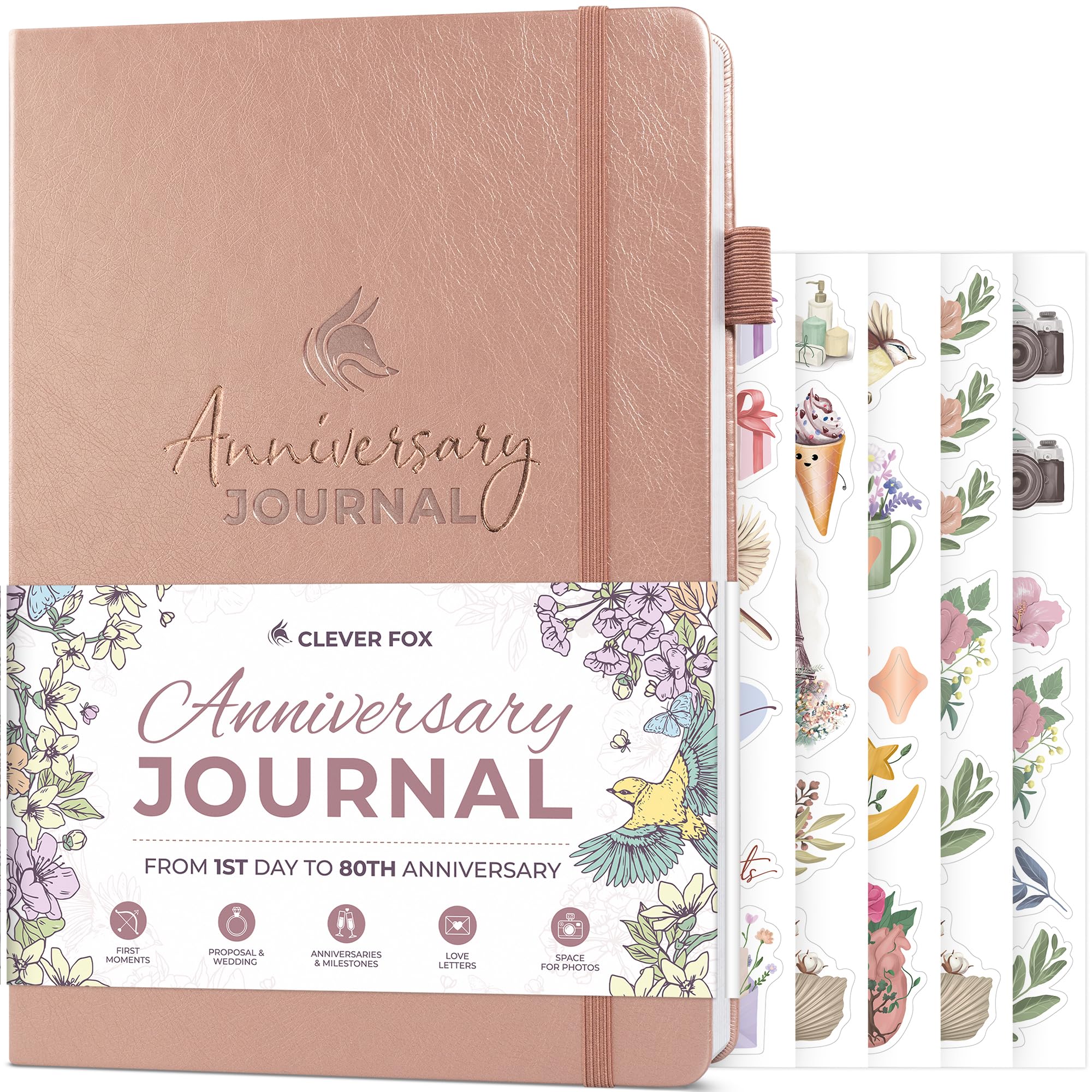 Clever Fox Anniversary Journal – Couple Memory Book & Photo Album with Writing Space – Wedding, Bridal Shower & Married Couple Gifts (Rose Gold)