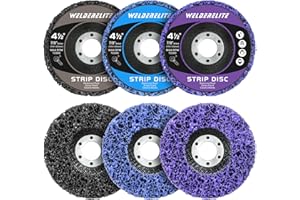 WelderElite 6-Pack Paint Stripper Discs for Angle Grinder, 4-1/2” x 7/8” - Multi-Surface Rust & Paint Removal Wheels, 2 Purple, 2 Blue, 2 Black Discs
