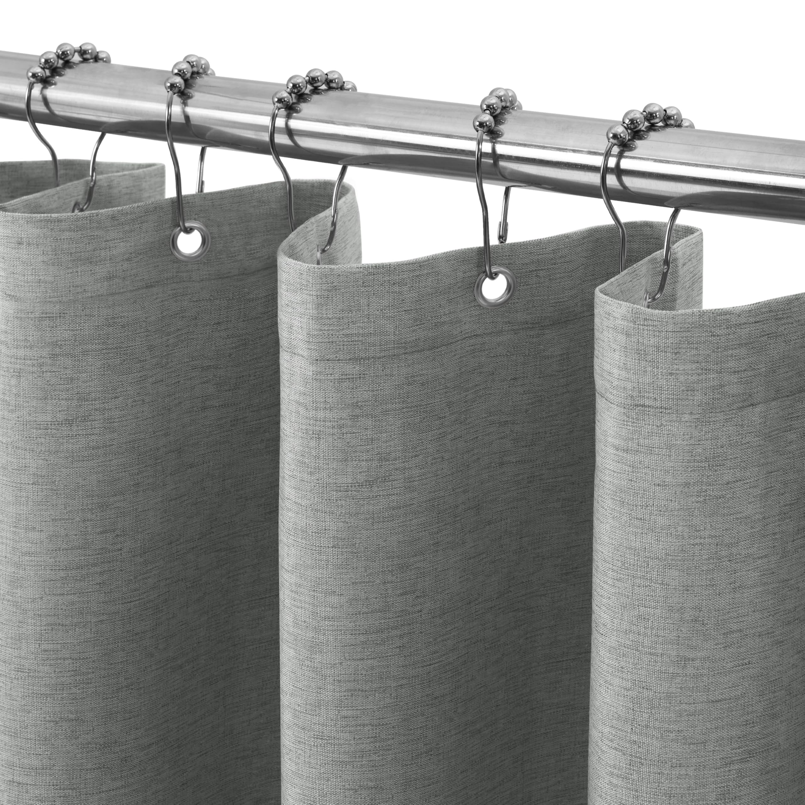VANZAVANZU Waterproof Narrow Shower Curtain 92x182cm for Small Bathroom with Metal Hooks Linen Fabric Shower Curtain Heavy Duty Bath Curtain for Wet Room Bathtub Shower Stall - Grey — image 1