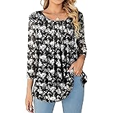 WANGZHI Womens 3/4 Sleeve Pleated Round Neck Blouses Dressy Casual Fall Mesh Tops for Women 2025