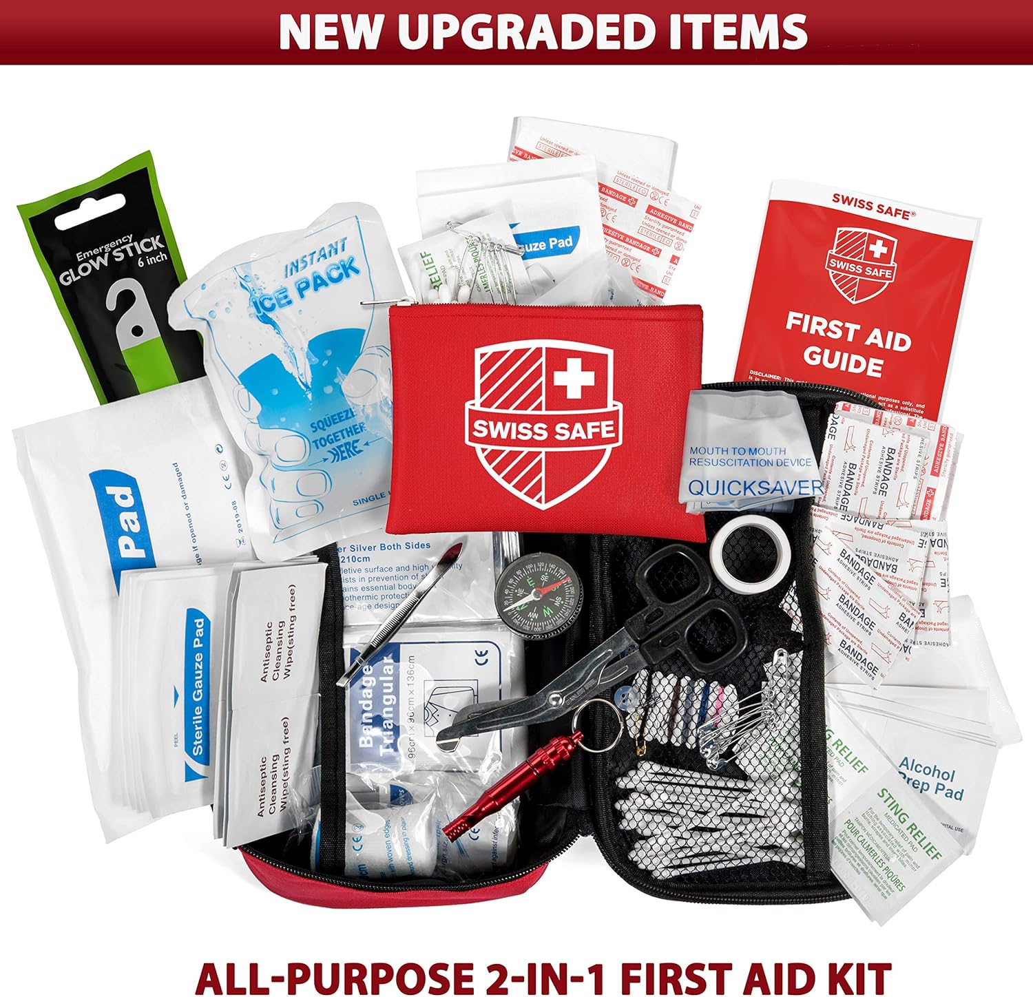 Swiss Safe 2-in-1 First Aid Kit (120 Piece) + Bonus 32-Piece Mini First Aid Kit: Compact, Lightweight for Emergencies at Home, Outdoors, Car, Camping, Workplace, Hiking & Survival : Sports & Outdoors