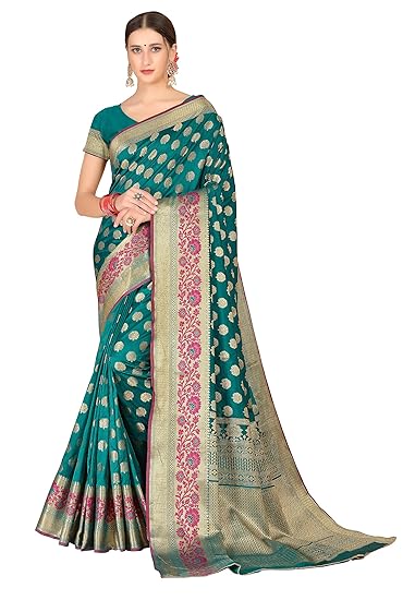 Cotton Shopy Womens Kanjivaram Art Silk Blend Banarasi Saree With Blouse Piece