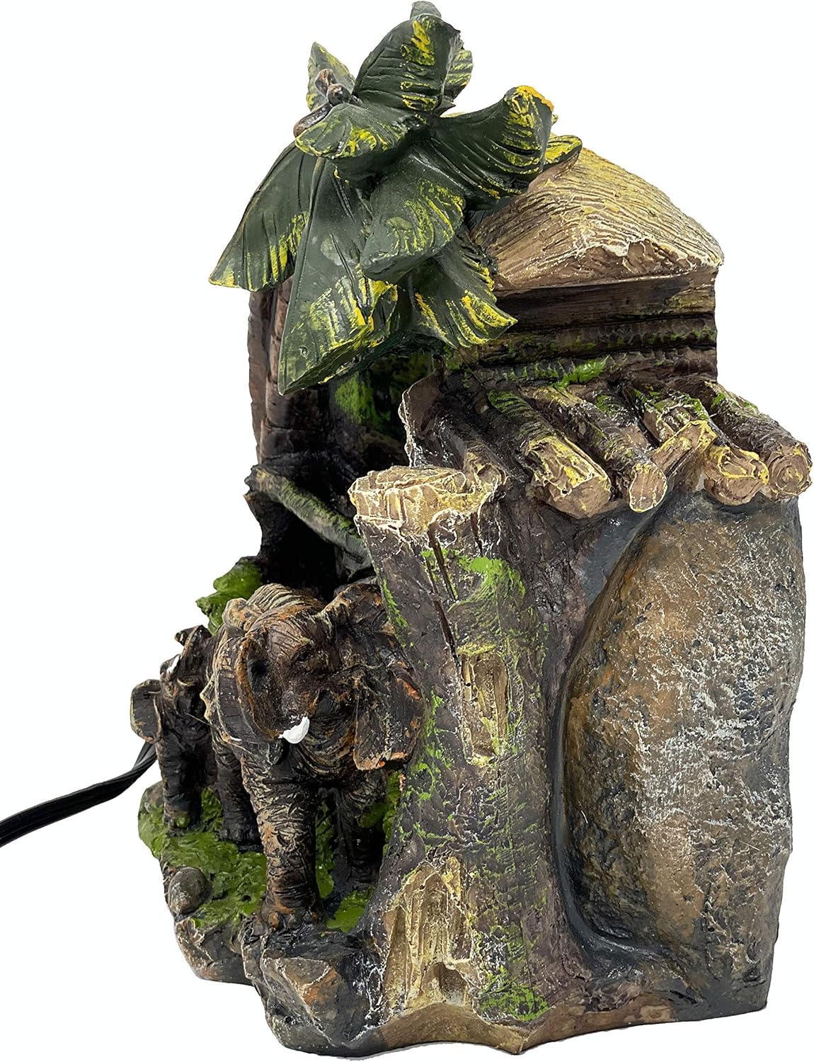 ImagiWonder Tabletop Water Fountain Elephants Near Palm Tree and Tiki Hut: Home & Kitchen