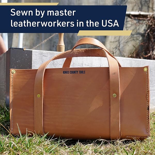 KINGS COUNTY TOOLS BUFFALO LEATHER TOOL TOTE BAG | LARGE STORAGE CAPACITY | EASY TO ACCESS & TRANSPORT | HEAVY-DUTY COWHIDE CARRYING STRAPS | 1/8” THICK HIDE | SEWN IN AMERICA