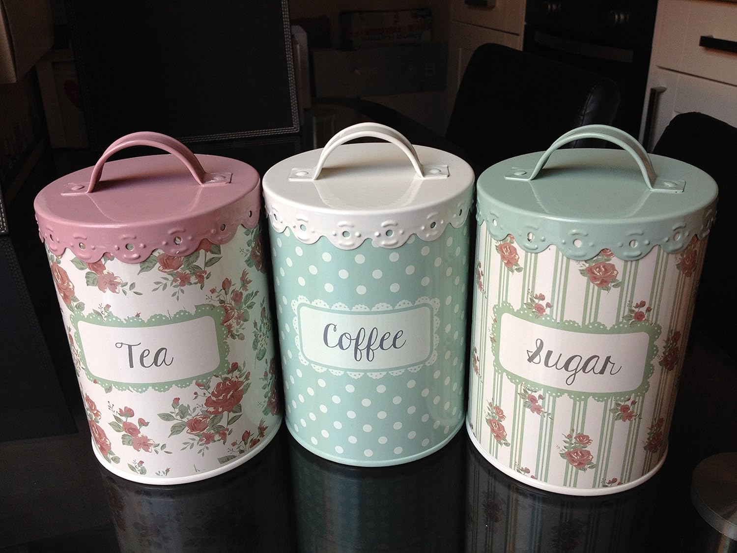 unusual tea coffee sugar jars grey