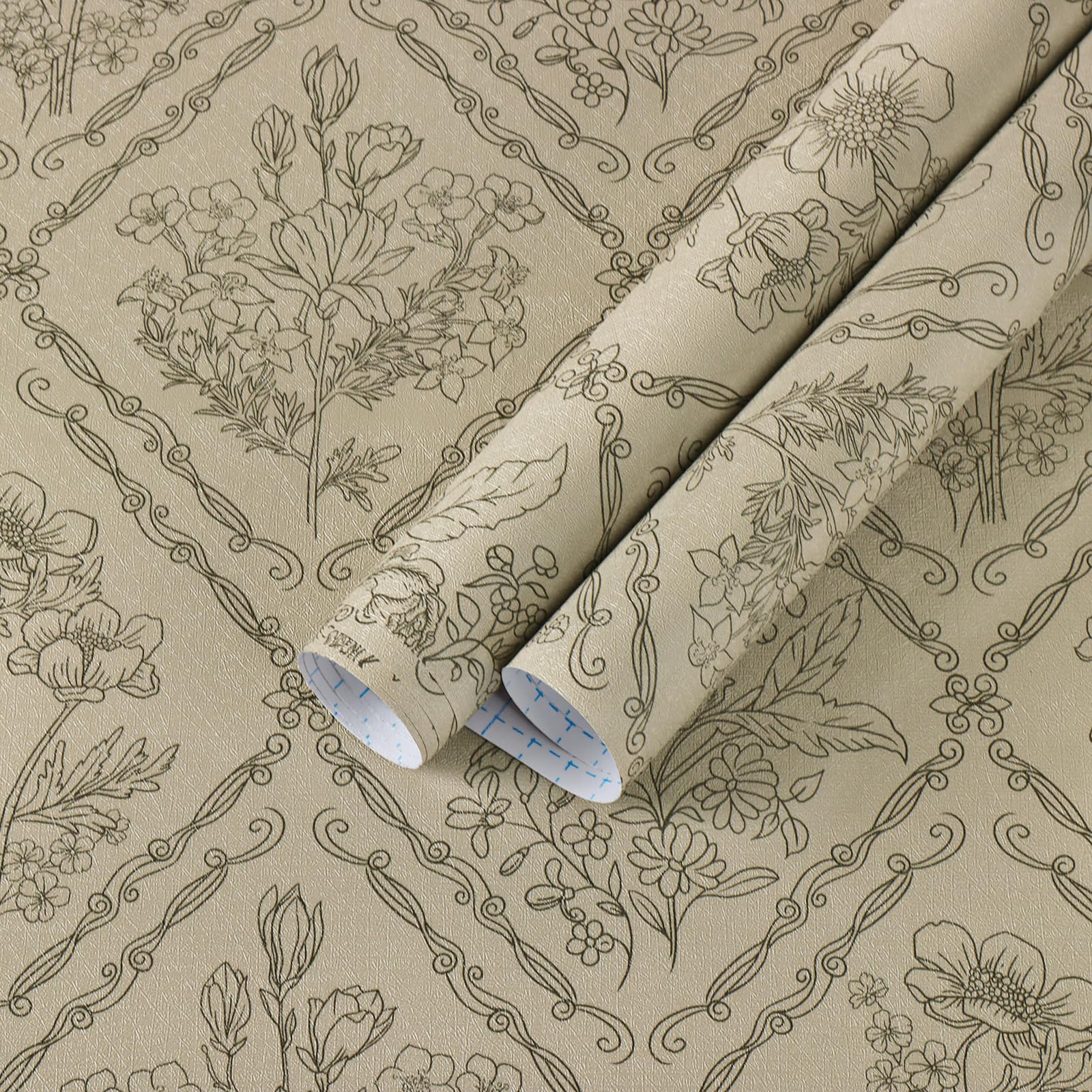 Photo 1 of Kitico Peel and Stick Wallpaper Vintage Bohemian Wallpaper Brown Contact Paper Flower Removable Waterproof Bathroom/Bedroom Cabinets Self Adhesive Vinyl 17.3 inches x118.1 inches