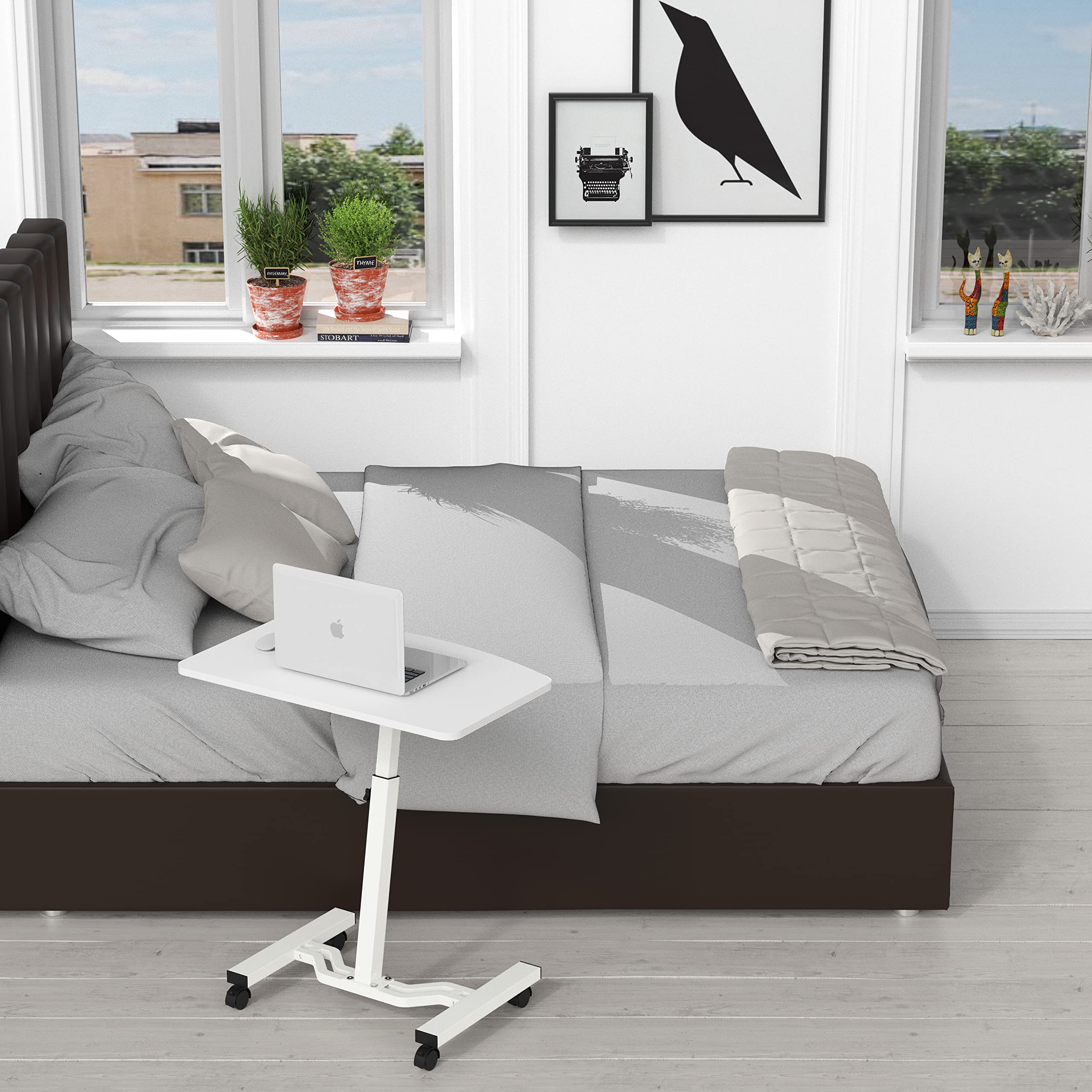 SHW Height Adjustable Mobile Laptop Stand Desk Rolling Cart, Height