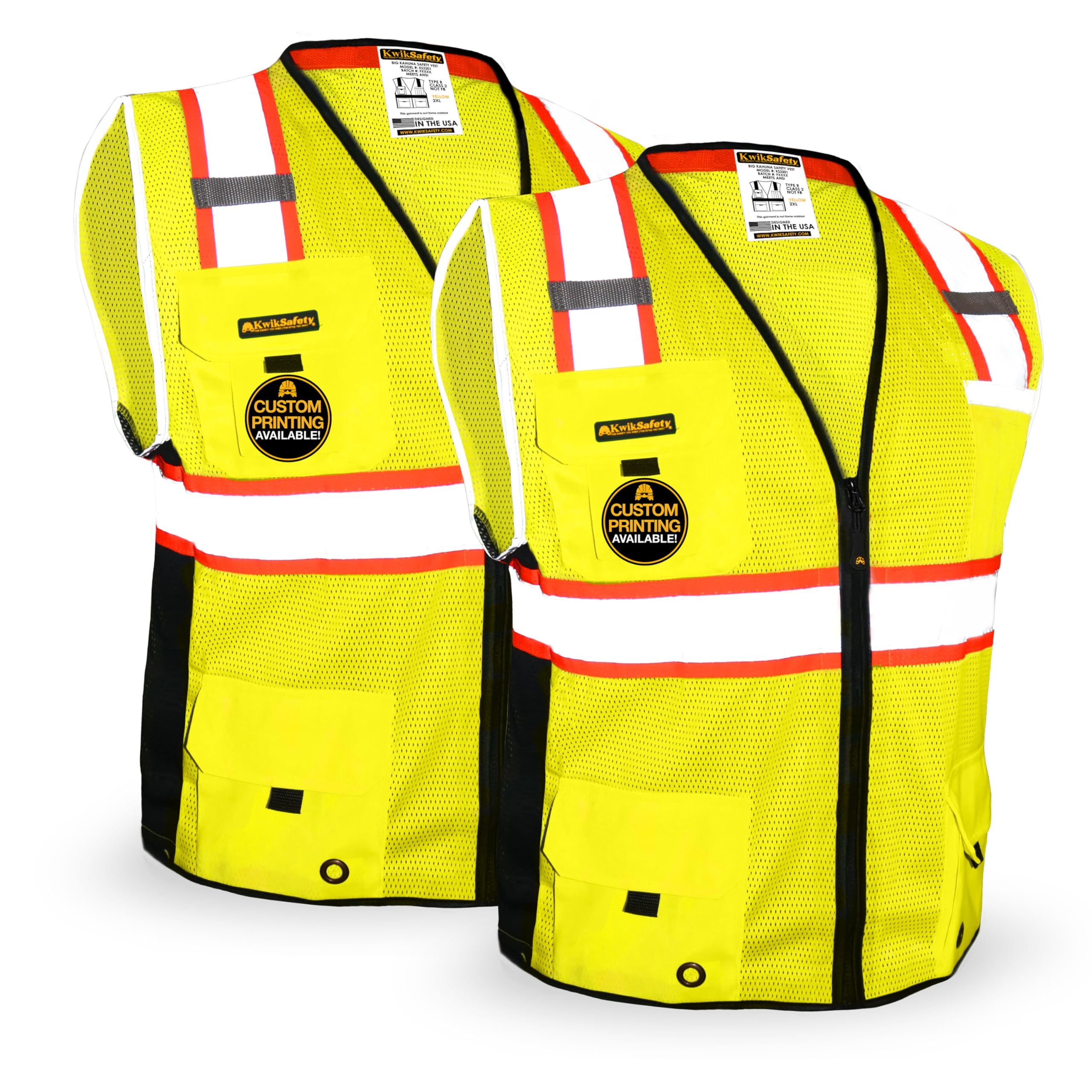 Photo 1 of KwikSafety - Charlotte, NC - BIG KAHUNA Safety Vest [2 PACK] Class 2 ANSI OSHA Reflective High Visibility Heavy Duty Surveyor Construction Lightweight Industrial Work Gear/Yellow Large