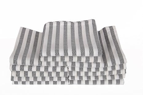 MyHoppi 12er-Set Küchentücher | Geschirrhandtücher aus 100% Baumwolle | 65cm X 65 cm (Gestreift-Schwarz)