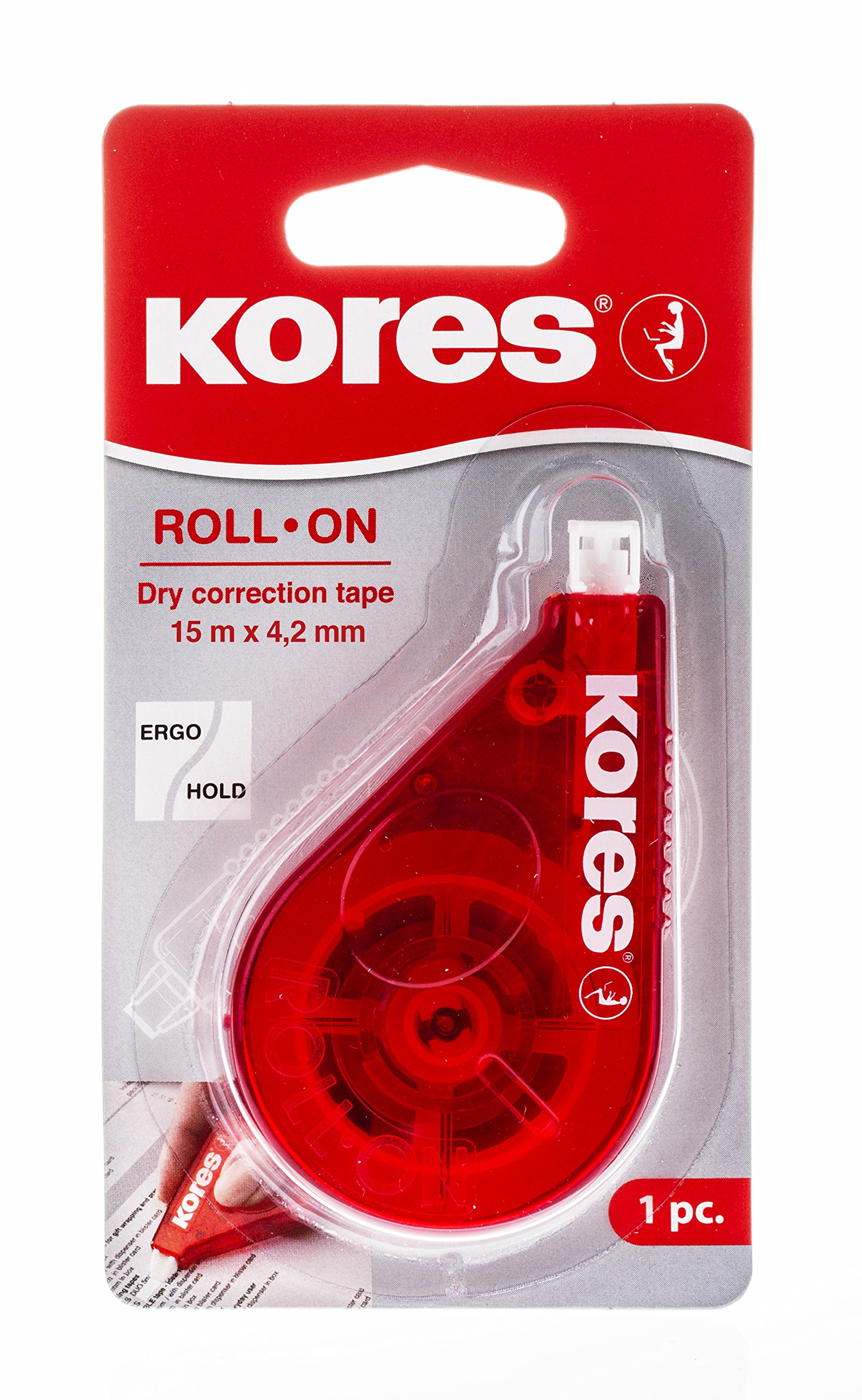 Kores - Mouse Correction Tape - Roll On Correction, Extra Long Tape Roller, Instant Correction, 15m x 4,2mm - Back to School Supplies, Strong Correction Tape - Pack of 1