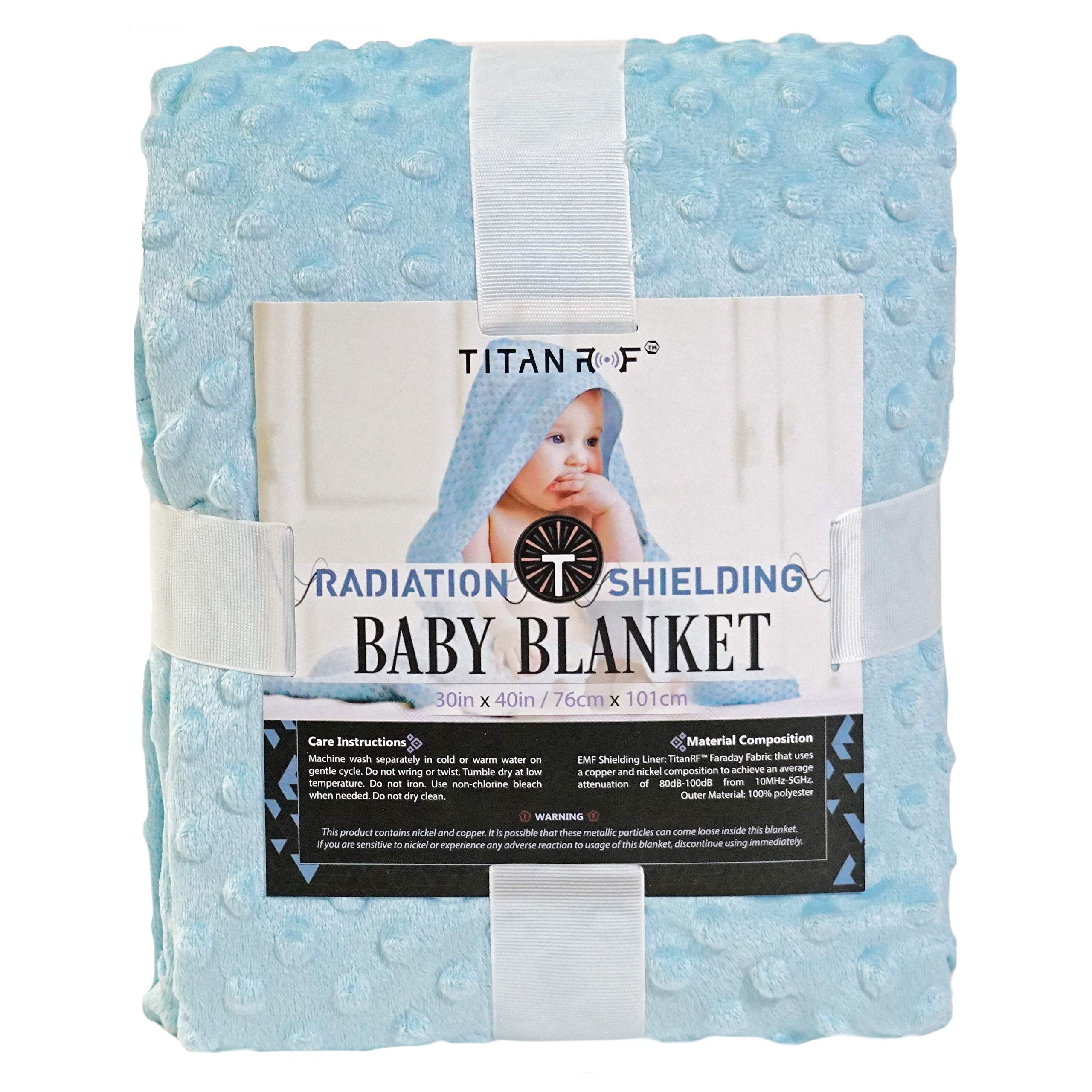 Mission Darkness TitanRF Radiation Shielding Baby Blanket (Blue) - 30" x 40" (76cm x 101cm) Ultra-Soft Minky Dot Design with EMF Radiation Protection