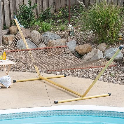 Oak N Oak Comfortable Sleeping Hanging Hammock/Poly Rope Hammock Swing/Outdoor Hammock Furniture for Home Patio Garden, Camping, Beach & Leisure Backyard, 65 Extra Large Wide Deluxe Khaki