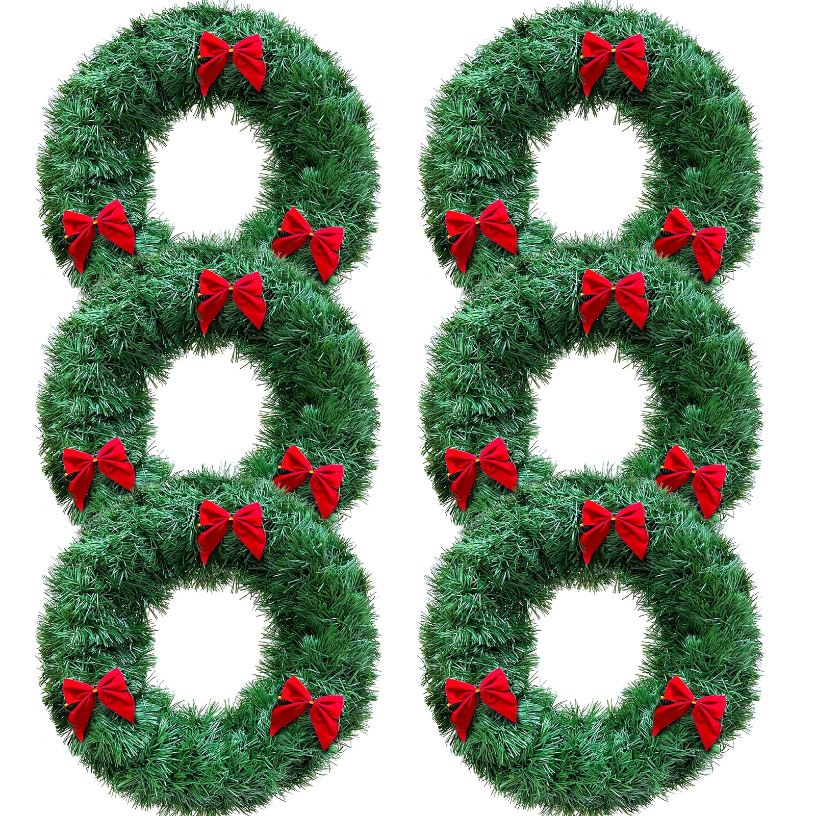 Photo 1 of 6 Pack Mini Christmas Wreaths for Windows Kitchen Cabinets, 12 Inch Small Christmas Wreath with Red Bows Artificial Christmas Tinsel Wreaths Mini Wreath Xmas Decorations for Home Door Wall Chair Stair
