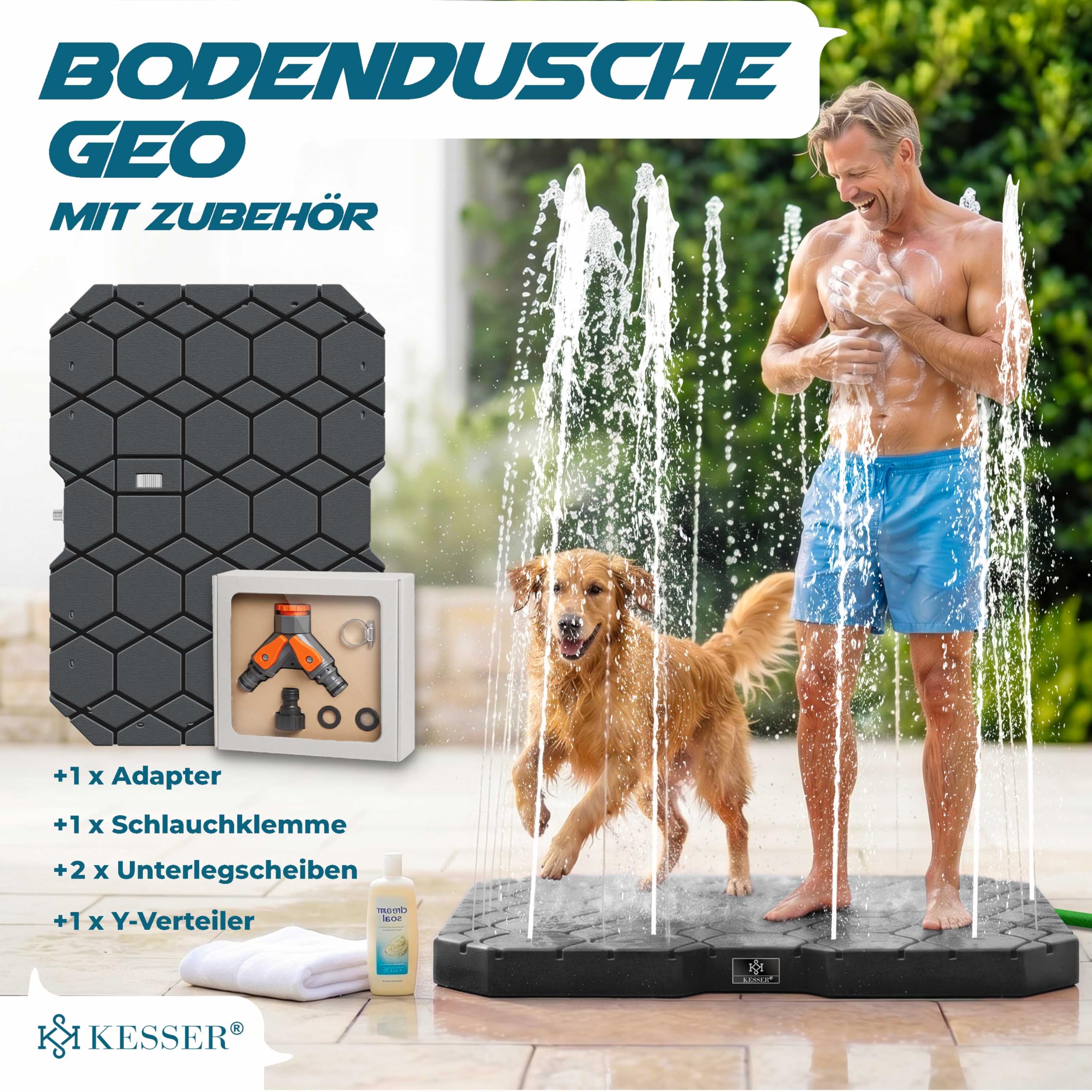 KESSER® Bodendusche Geo Gartendusche, Dusche für alle - Groß, Klein & Vierbeiner, rutschfest, UV- & Wetterfest, Rostfrei & Schimmelresistent, Steuerung über Fußrad, Inklusive Zubehör, Anthrazit 2