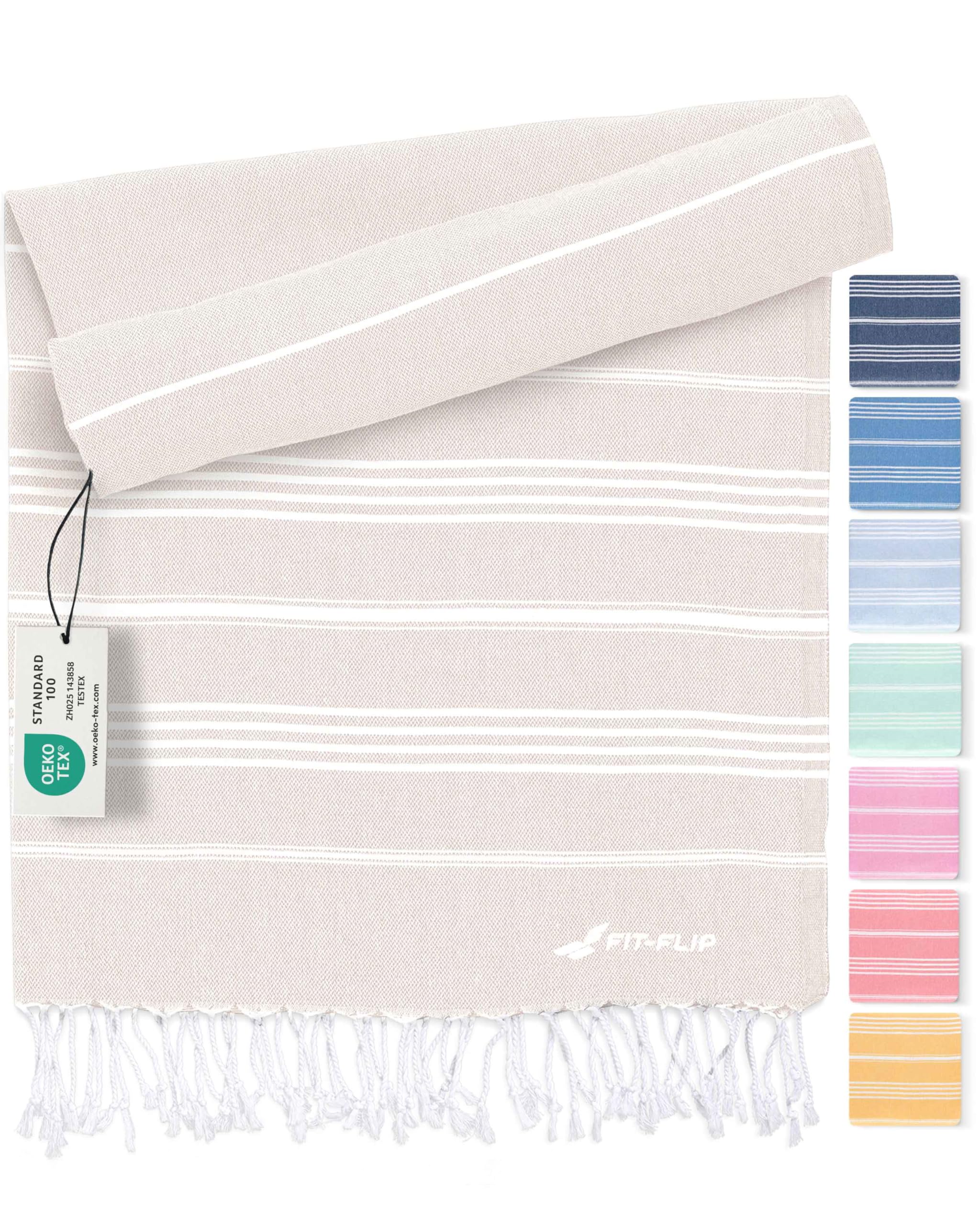 Fit-Flip Hammam Beach Towel XXL Made from 100% Cotton - Quick-Drying Turkish hamam Towels - Large fouta or pestemal Ideal as a Thin Sauna Blanket - Sand – 100x200cm Sultan