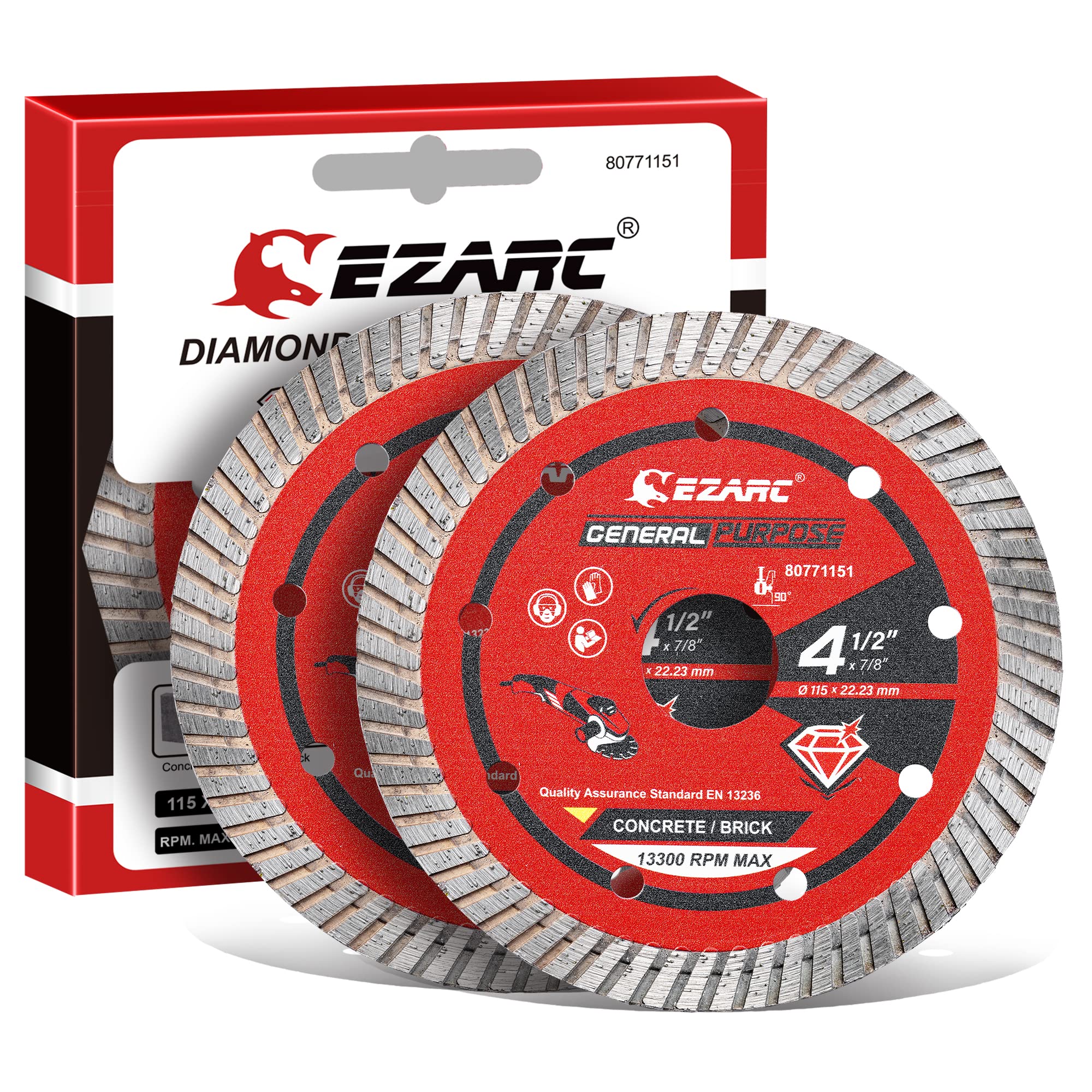 Diamond Cutting Discs - EZARC 115mm Turbo Diamond Accessories for Angle Grinder, Fast Smooth Cutting on Granite, Marble, Concrete,Brick (2-Pack)