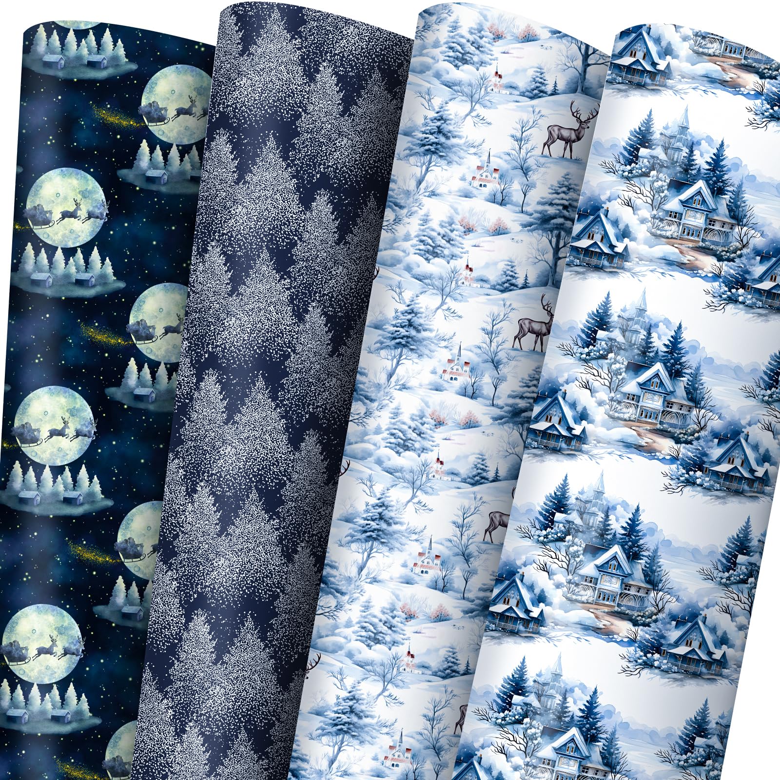 Photo 1 of ***2 PACKS INCLUDED***Vnaaem Blue Christmas Wrapping Paper Snowy Winter Scenes Xmas Gift Wrap for Boys Girls Kids Women Baby Shower Holiday - 20 X 28Inches Per Sheet(8 Pack)***2 PACKS INCLUDED***
