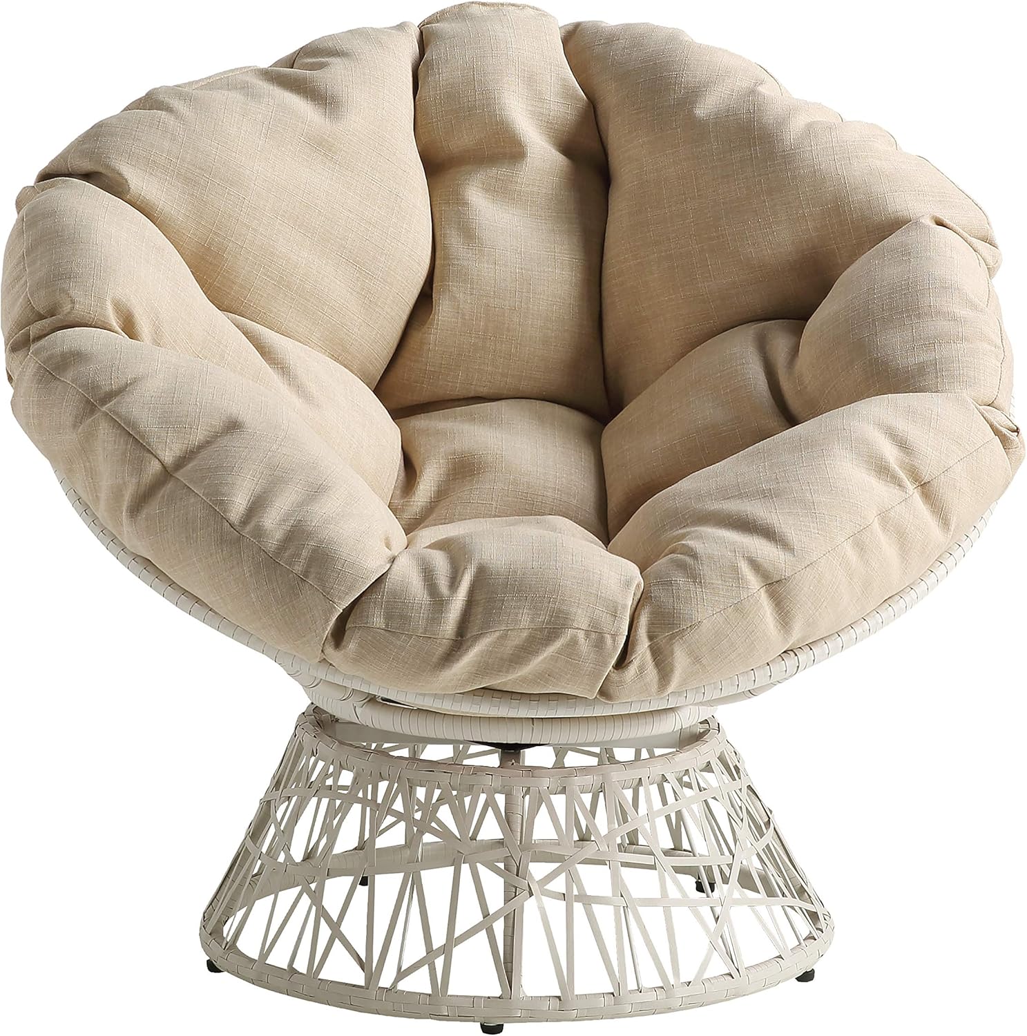 OSP Home Furnishings Wicker Papasan Chair with 360-Degree Swivel, Cream Frame with Cream Cushion: Furniture & Decor
