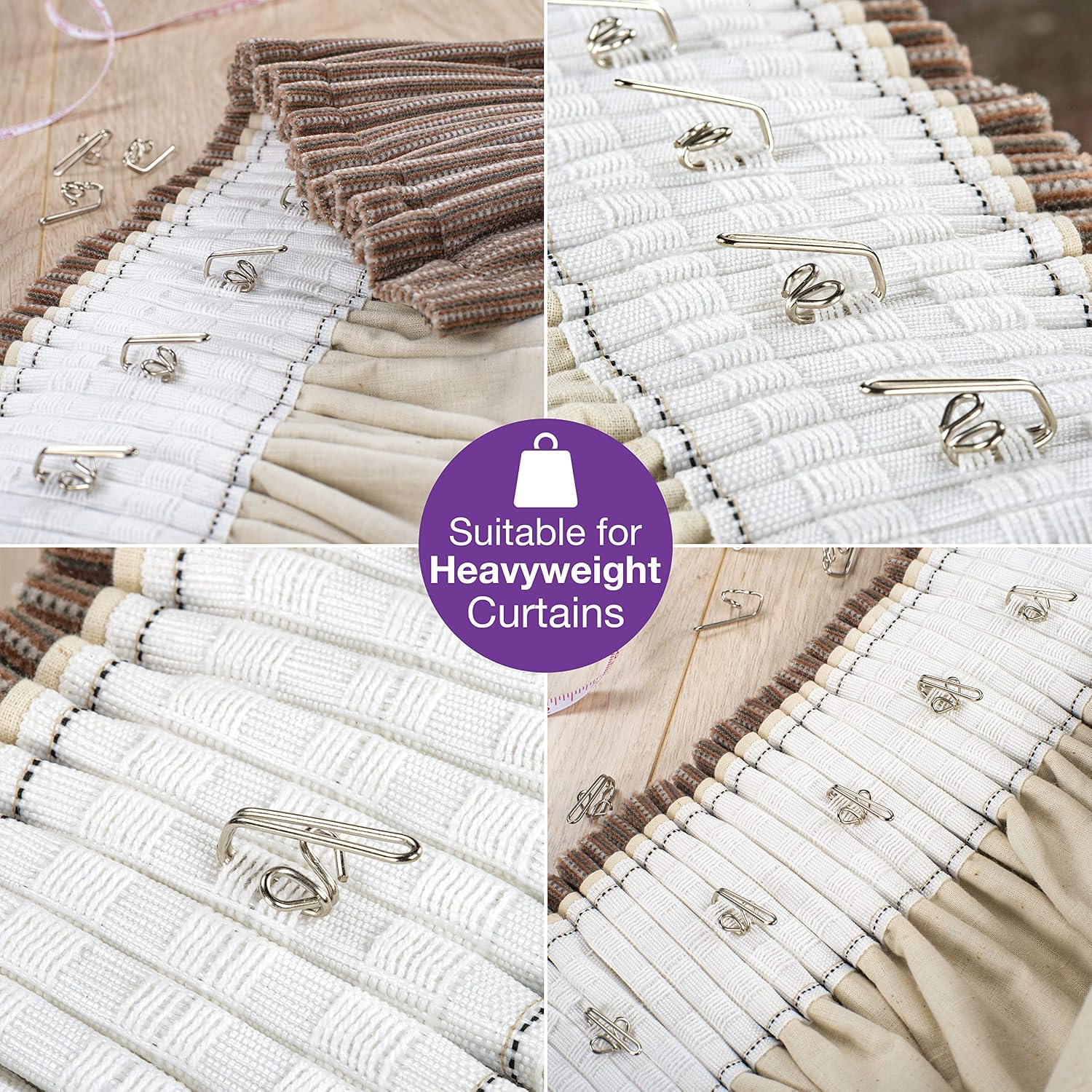 Heavy Duty Metal Curtain Drapery Hooks (50 Pack) Curtains, Drapes, Pencil Pleats, Silver, Metal Hook 28x13mm - Image 5