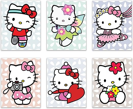 Amazon Com Hello Kitty Yuko Shimizu Wall Art Prints Set Of 6