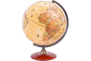 Exerz 12" Antique Globe With a Wood Base - Rotating World Globe - Modern Map in Vintage Color 12" Diametre
