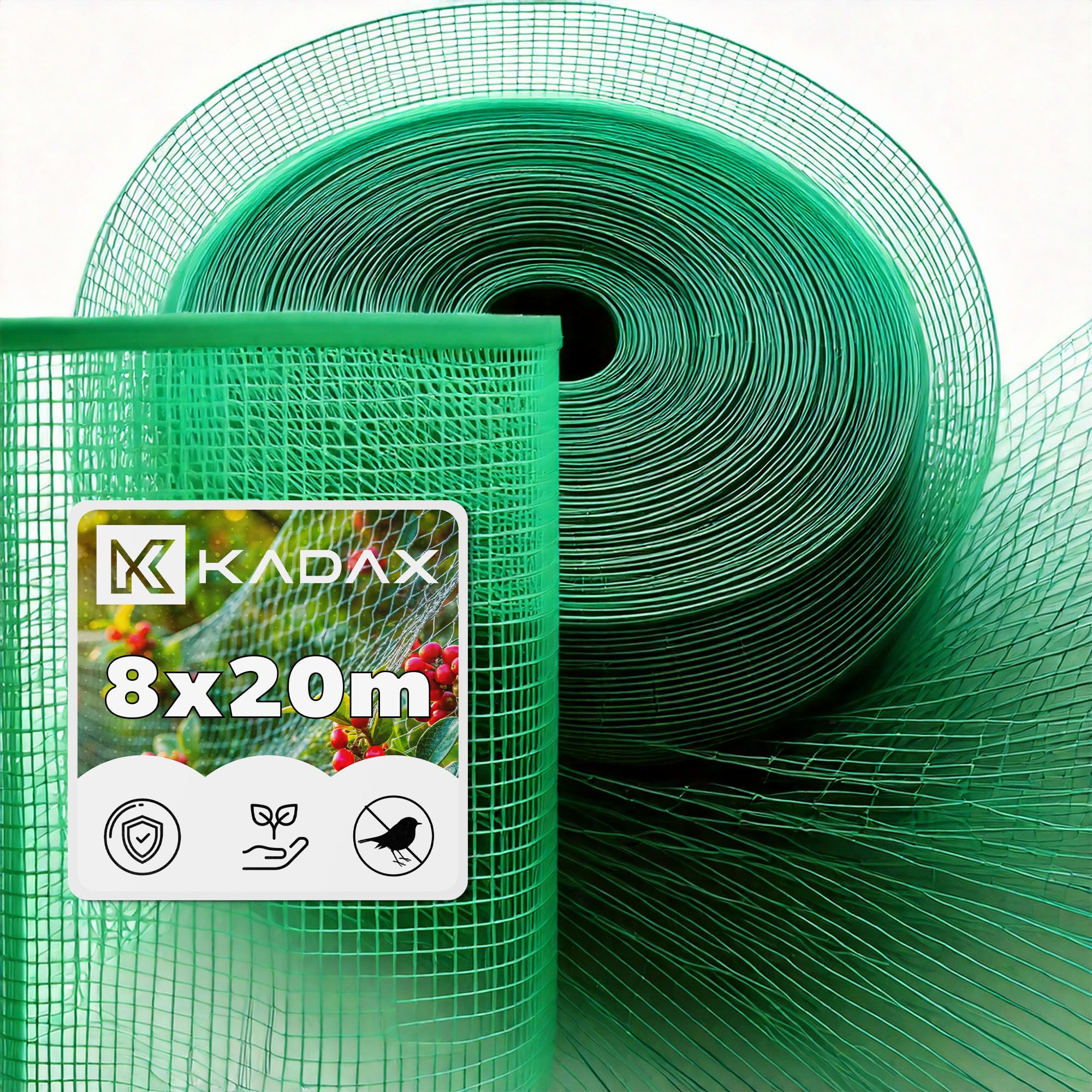KADAX Garden Netting, Polyethylene Bird Netting for Orchard, Mesh Protective Netting, Bird Deterrent Net, Vegetable Protection Net (Green, 8 x 20 m)