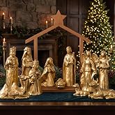 NEROSUN 12 Pcs Gold Premium‑Sized Nativity Set | Resin Christmas Nativity Set Tabletop Ornaments, Nativity Scene Statues for Indoor Mantel Home Holiday Religious Decorations