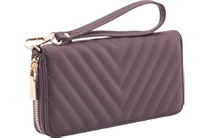 B BRENTANO Brentano Vegan Leather Slim Single-Zipper Chevron Embroidered Wallet with Removable Wrist Strap