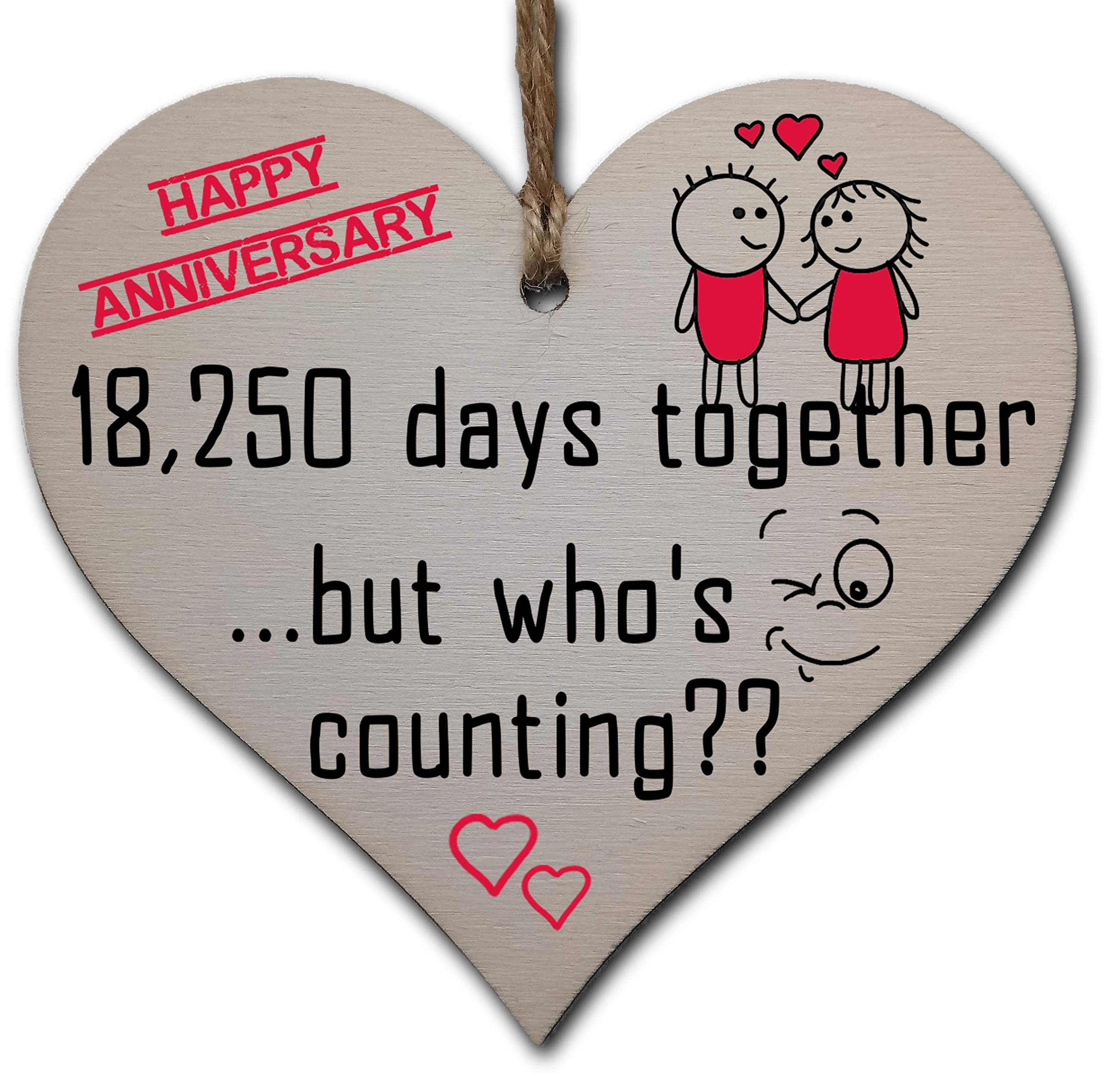 Handmade Wooden Hanging Heart Plaque Gift to Celebrate 50th Wedding Anniversary Husband Wife Someone Special Keepsake