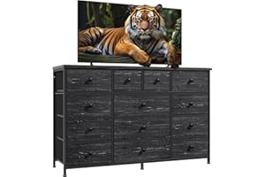 ENHOMEE Black Dresser with 13 Fabric Dresser，Tv Stand for Bedroom for 40,50,55 inch Tv,Entertainment Center, Chest of Drawers for Living Room, Hallway, Entryway 47.2" Wx 33" H X 11.8" D