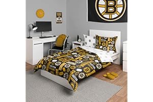 FOCO Boston Bruins NHL Team Color Bed in a Bag Comforter Bedding 5 Piece Set - Twin