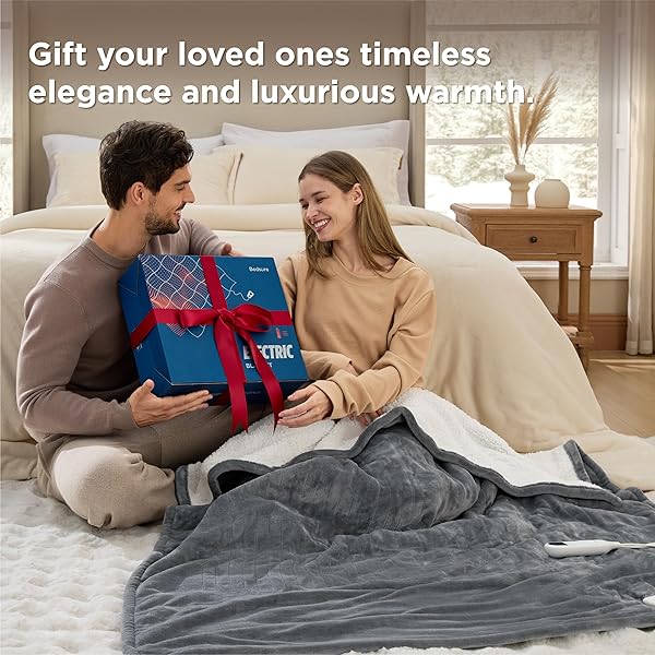 BEDSURE HEATED BLANKET THROW BLANKET – FAST HEATING ELECTRIC BLANKET, SOFT FLANNEL HEATED THROW WITH 4 TIME SETTINGS, 6 HEATING SETTINGS, WARM GIFTS FOR GRANDMA (50X60 INCHES, CREAM)