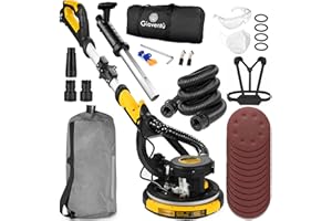 GIOVENTÙ Drywall Sander with Labor-Saving Strap, Electric Sander for Drywall with Vacuum Attachment, Auto Dust Collection, 7 Variable Speed 900-1800RPM, Power Ceiling sander for drywall, Popcorn Ceiling etc