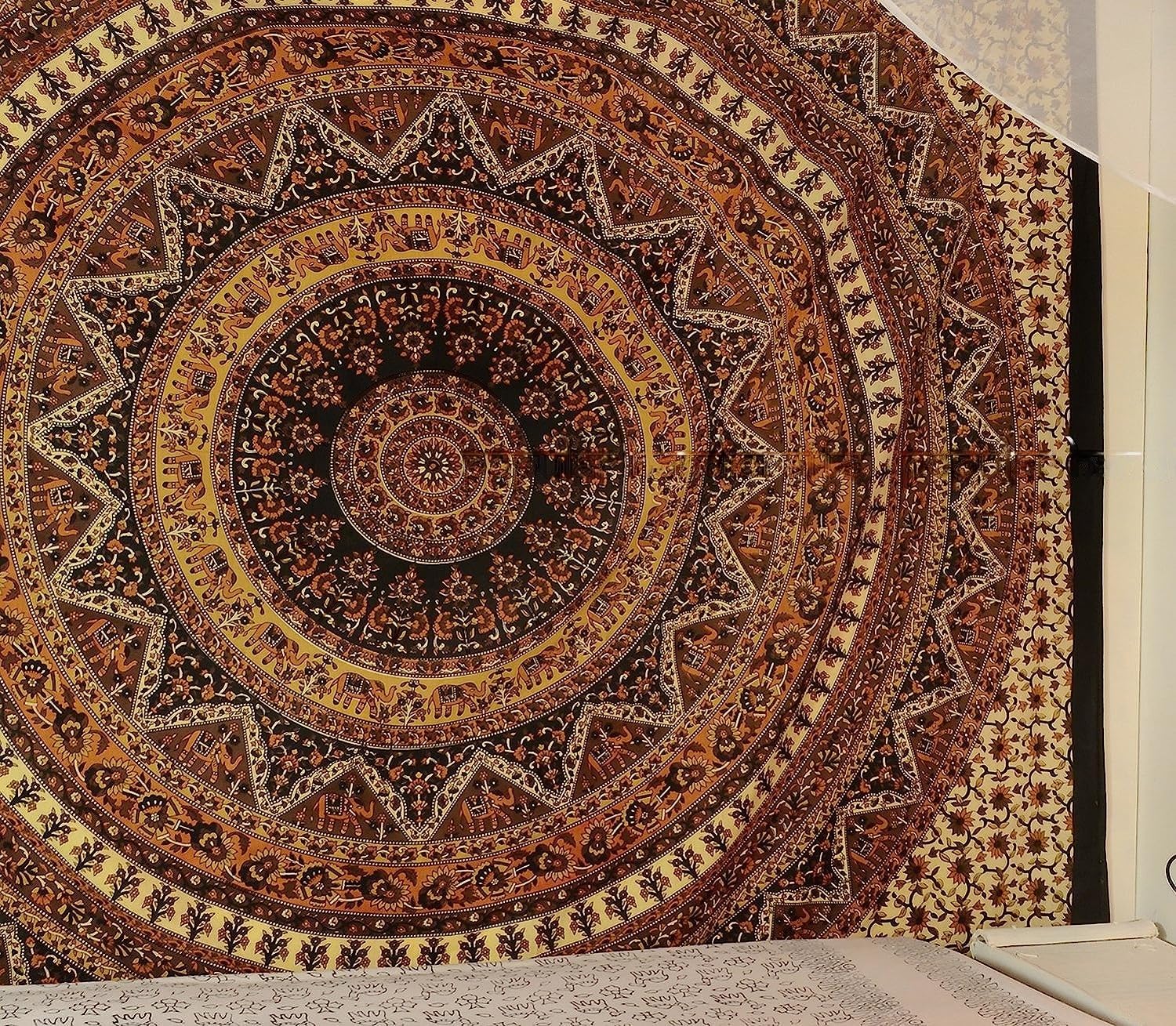 Tapestries - Popular Handicrafts Tapestry Wall Hanging Hippie Mandala Bohemian Hippy Psychedelic Intricate Floral Design Indian Tapestries Bedspread 84 x 90 Inches (215cm x 230cm) Red Yellow