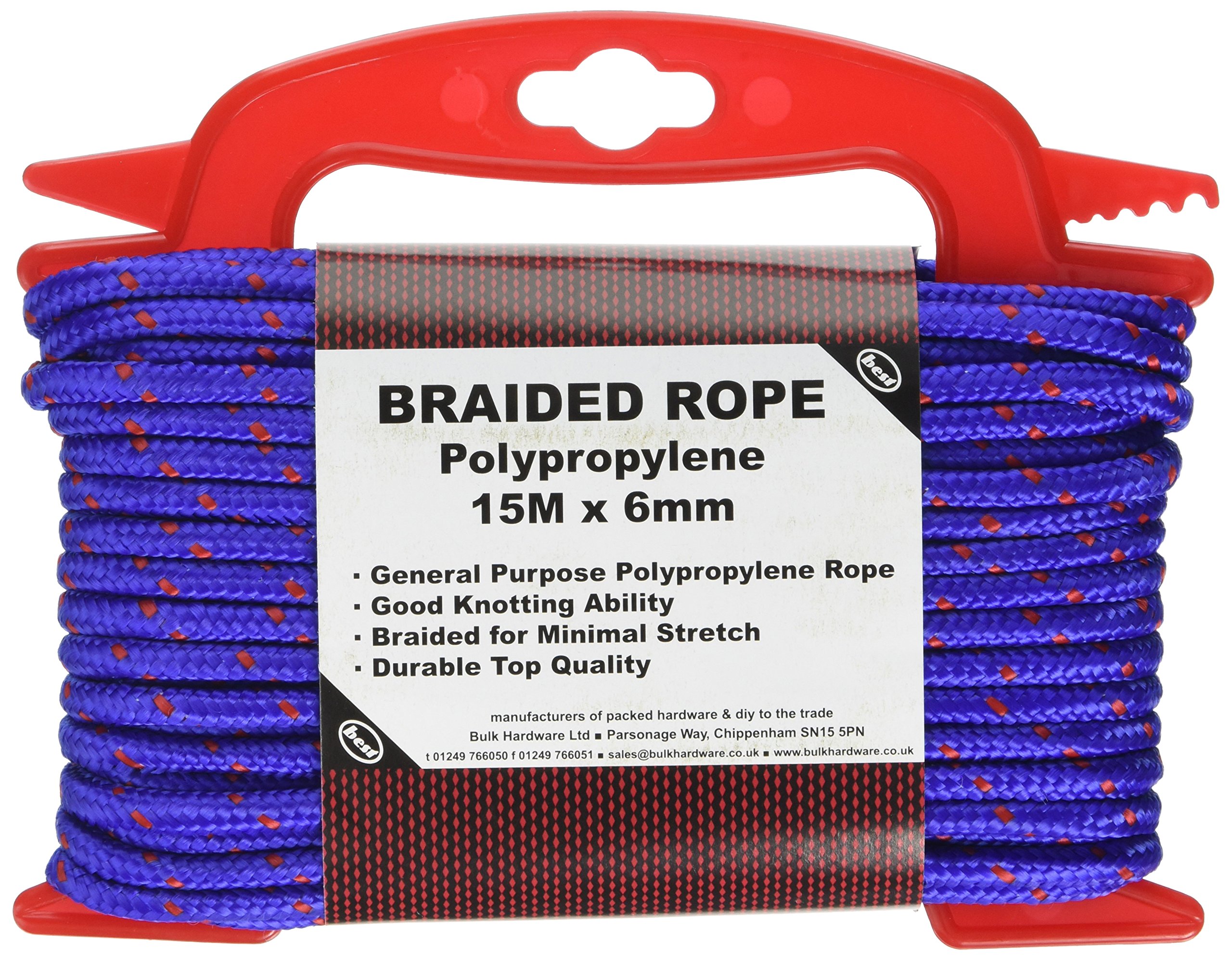 Merriway BH05943 Braided Blue Polypropylene Rope on Hand Reel, 15M x 6mm (48.3/4 ft x 1/4 inch)