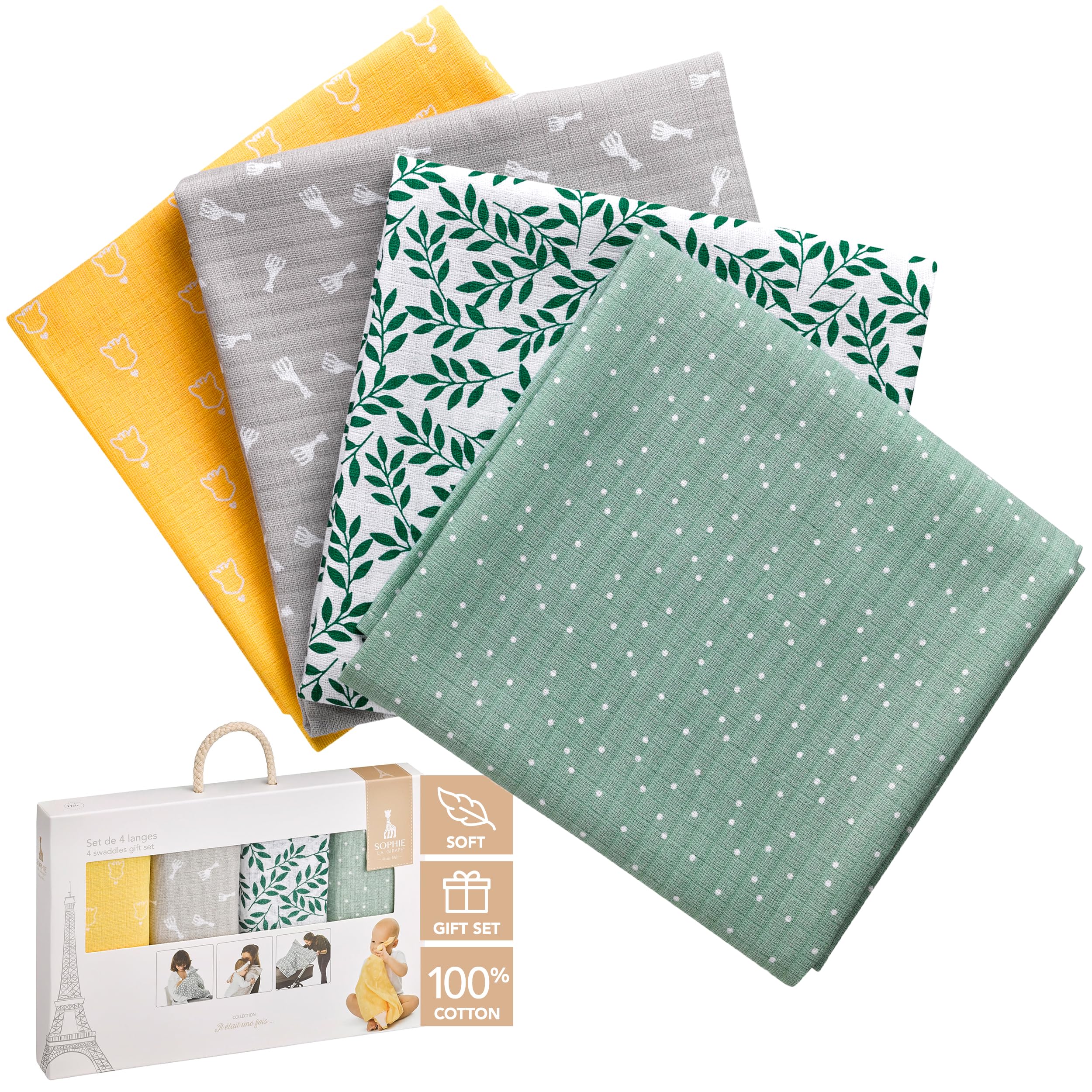 Sophie la girafe Set of 4 coloured muslin cloths