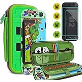 TIKOdirect Carrying Case Accessories Bundle for Switch 2 2025, Portable Travel Case with Protective Cover, Screen Protectors, 4 Thumb Grip caps and Cute Stickers, Green