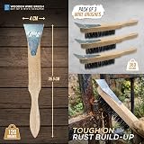 TDBS Wooden Handle 4 Row Steel Wire Brush Set with Scraper – 3 Pack view 6