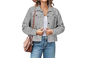 Zeagoo Flannel Shirts for Women Fashion Cropped Plaid Jacket Shacket Button Down 2024 Winter Fall Coats