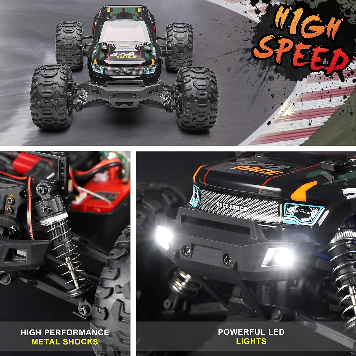 Remote Control Car 16889, 1:16 Scale 2.4Ghz RC Cars 4x4 Off Road Trucks, Waterproof RTR RC Monster Truck 36KM/H, Remote Controlled Toys for Kids and Adults with 2 Batteries 35+ mins Play: Toys & Games
