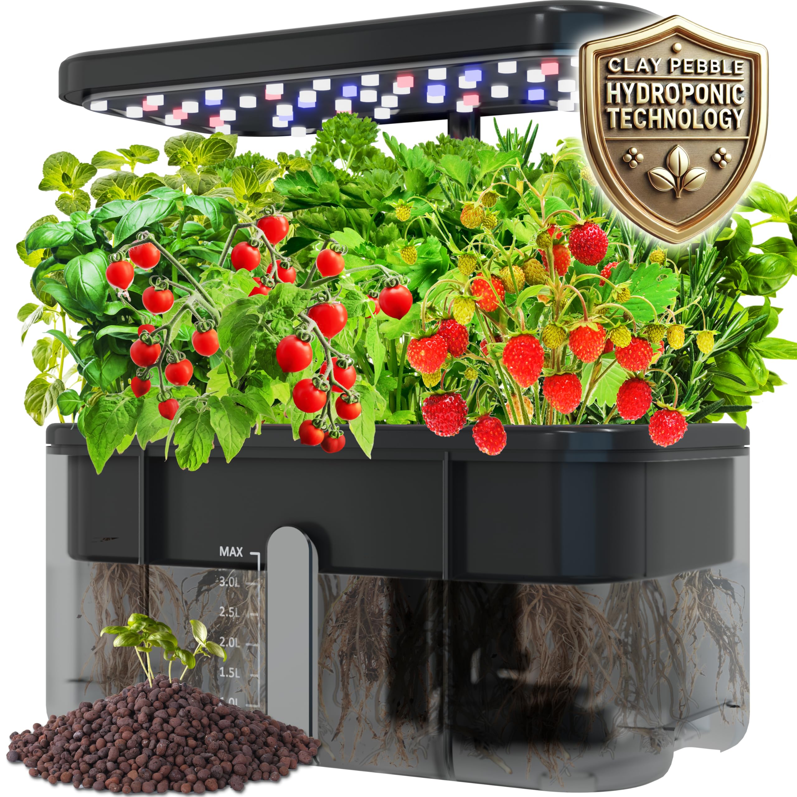 Photo 1 of Clay Pebble Hydroponics Growing System Kit – Indoor Herb Garden with Smart LED Grow Light, Adjustable Height, and Complete Grow Kit – Nutrients Included for Cutting-Edge Indoor Gardening.