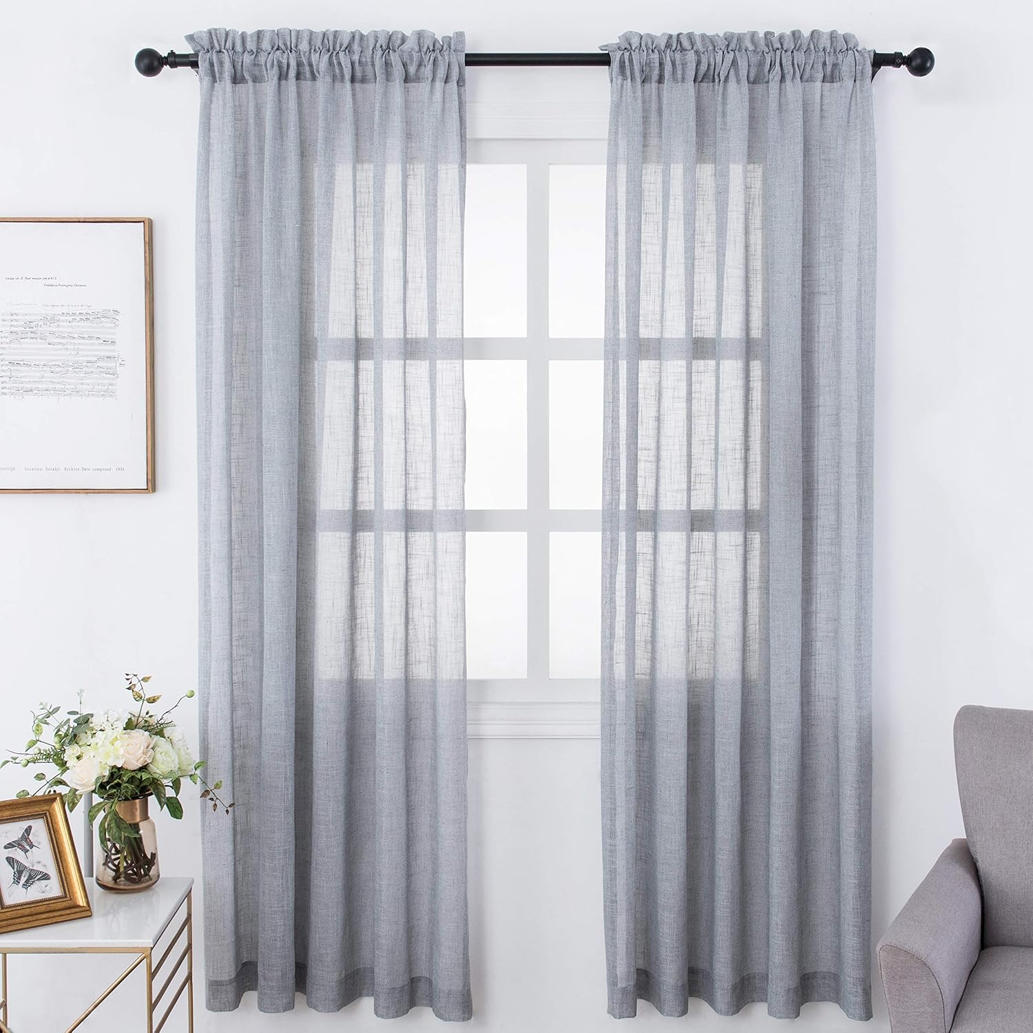 Amazon Com Visiontex Sheer Curtains Faux Linen Rod Pocket Window